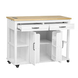 K&K 47 inch Kitchen Island with Extendable Dining Table, Rubber Wood Veneer Kitchen Table with N707P215327W
