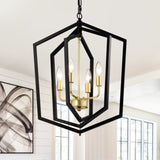 18.11" Matte Black Gold Chandelier for Dining Room, 4-Light Kitchen Chandelier Light Fixture W1592P209857