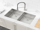 33"x19" Embedded Double Bowl Kitchen Sink, Undermount Handmade Sink in Brushed Unable 56017695