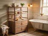 Tall Storage Cabinet with Open Shelving, 35.00" W x 16.73" D x 68.11" H, Freestanding Wood-Grain W3895P551342