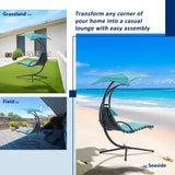 ZNTS 53.15 in. Outdoor Teal Hanging Curved Lounge Chair Steel Hammocks Chaise Swing with Built-In Pillow 35341887