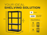 4-Shelf Standard Duty Plastic Storage Shelves, 48 x 21 x 14, 200lb Capacity 04180428