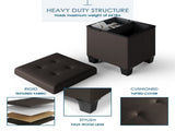 Ottoman with Storage Bench, 15-inch Foot Stool Storage Ottoman, Leather, Brown 04476156