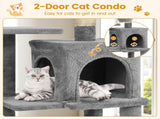 44" Multi-Level Cat Tree with Spacious Top Perch, 2-Door Condo & Hammock for Indoor Cats -Light Gray 72256663