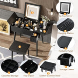 27.9'' Black Makeup Vanity Desk with Flip Top Mirror and LED Light, Dressing Table with Charging N704P210491B