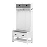 U-Can Hall Tree with 6 Hooks and Hinged Lid, Coat Hanger, Entryway Bench, Storage Bench, 3-in-1 N724P184891K