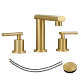 ZNTS Brushed Gold 3-Hole Low-Arch 8 Inch Widespread Bathroom Faucet, Vanity Sink Faucet with Metal Pop Up 63313083