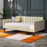 ZNTS Elena Twin Size Beige Velvet Upholstered Daybed, Ribbed Tufted Backrest, Daybed in Lavish Modern B083121461