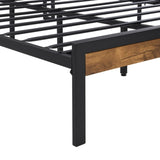 Full Size Metal Platform Bed Frame with Wooden Headboard and Footboard with USB LINER, No Box Spring W2297P164911