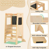 Multi-Use Toddler Kitchen Step Stool With Activity Chalkboard Adjustable Height & Rail - Natural 62270654