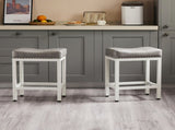 24 Inch Saddle Bar Stool Set of 2 PU Leather Counter Stools with Steel Frame and Footrest, Gray 60001558