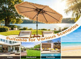 10ft Double Tier Hawaiian Tiki Patio Umbrella with Push Button 30&deg Tilt & Crank Lift, 8 Metal 46939032