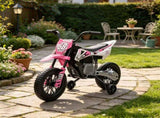 Pink 12V Kids Electric Ride On Motorcycle with Twist Grip Throttle, Training Wheels, Rear 84268668