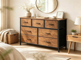 7-Drawer Fabric Dresser Storage Tower, Wide Chest Organizer with 2-Size Drawers, Sturdy Metal Frame 65531605