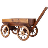 ZNTS Wood Wagon Flower Planter Pot Stand W/Wheels Home Garden Outdoor Decor W465P180333