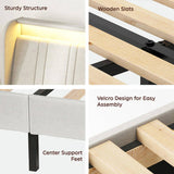 Full Size Platform Bed Frame with Fabric Upholstered Headboard and Wooden Slats Support 20884714