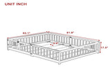 Queen Size Floor Bed with Fence,Door,Rubber Wood Floor Bed with Safety Guardrails,Grey W504P286386