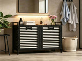 2Bin PullOut Bamboo Laundry Hamper Cabinet, 10Gallon Removable Polyester Fabric Sorter Baskets 46103607