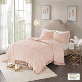 Tufted Cotton Chenille Medallion Fringe Coverlet Mini Set Blush King/Cal King B03597526