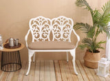 Patio Garden Bench Metal Park Bench Cast Aluminum Outdoor Furniture with Floral Rose for W640P250989