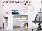 White Computer Desk with 6-Tier Storage Shelves & Bookshelf, Writing Desk Workstation for Home 33001449