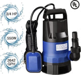 ZNTS 3/4HP 2642 GPH 550W Submersible Dirty Clean Pump Swimming Pool Pond Flood Drain Heavy Duty 54985423