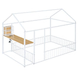 ZNTS Full Size Metal Bed House Bed Frame with Desk, Shelves, Power Outlets and USB Ports, White N737P173491K