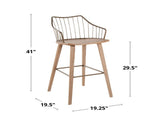 Fixed-Height Barstool in Whitewashed Wood and Antique Copper Metal with Square Antique Copper Metal B202P471174