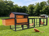 brownblack Wooden Chicken Coop, Large Outdoor Hen House with Run and Nesting Box Poultry Cage, W2326P481095