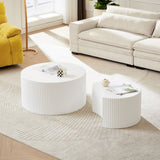 White Nesting table set of 2, Handcraft Relief MDF Coffee Table for Living Room/Office/Leisure Area W876P271185
