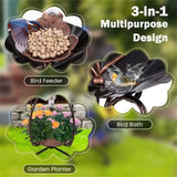 Copper Solar Bird Bath Feeder Combo with Flower Planter Pedestal and Solar Lights 92400841