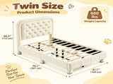 Twin Size Single Upholstered Platform Bed Frame with 46" Tufted Boucle Headboard, Wooden Slat 17376989