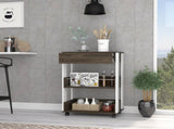White and Dark Walnut 1-Drawer 2-Shelf Kitchen Cart with Caster B06280136