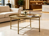 24 Inch Round Coffee Table for Living Room, Hammered Tray Top Center Table with Metal Frame for 32765885