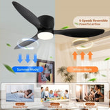 52" Smart Flush Mount black Ceiling Fans with Lights Remote,Quiet DC Motor,Outdoor Indoor Low W2352P316049
