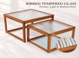 Small Square Coffee, Coffee with Storage - 2-Tier Real Bamboo & Fluted Glass Coffee W2641P566264