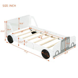 Twin Size Car-Shaped Platform Bed with Wheels,White WF311752AAK