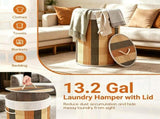 13.2 Gallon Bamboo Laundry Hamper with Lid & Removable Liner, Collapsible Dirty Clothes Basket with 48617882