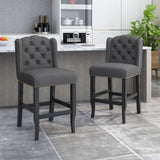 Vienna Contemporary Fabric Tufted Wingback 27 Inch Counter Stools, Set of 2, Charcoal and Dark Brown 64855.00CHAR