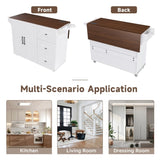 White Kitchen Island Cart with Foldable Tabletop & Drop Leaf - Mobile Breakfast Bar on Wheels with 66856892