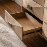 47.24" Light Wood 6-Drawer Dresser - Geometric Relief Chest of Drawers with Gold Metal Legs, Modern W3158P307447