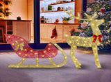 8 Modes Lighted Christmas Reindeer & Sleigh - 16.97ft Warm Yellow LED String Decoration, Sturdy 55354340