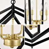 18.11" Matte Black Gold Chandelier for Dining Room, 4-Light Kitchen Chandelier Light Fixture W1592P209857
