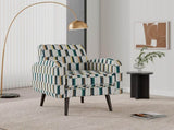 Darien Accent Arm Chair in Yellow, Olive and Navy Stripe Pattern with Dark Brown Solid Wood Legs B127P495074