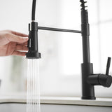 Kitchen Faucet with Pull Down Sprayer Black Stainless Steel Single Handle Pull Out Spring Sink W1932P224868