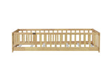 Twin Size Floor Bed with Fence and Door,Rubber Wood Floor Bed with Safety Guardrails,Natural 22789495