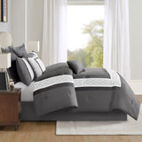 8 Piece Embroidered Comforter Set Dark Grey Queen B035P266658