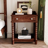 Retro Style Nightstand with Drawer and Open Shelf for Bedroom, Bedside Table with Turned Legs and N733P206240D