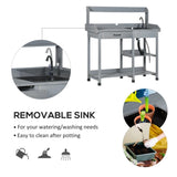 Gray Potting Bench Table, Outdoor Garden Table with Removable Sink and Faucet 06385002
