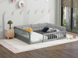 Wood Full Size Upholstered Platform Bed with Guardrail and Pillow, Gray WF323090AAE